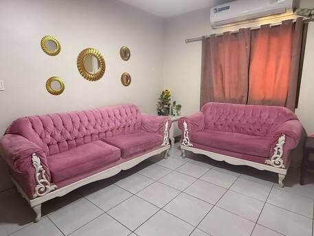 Dammam, Furniture, SAR 600,  Beautiful Pink Velvet Sofa Set In Very Good Condition Available For Sale.