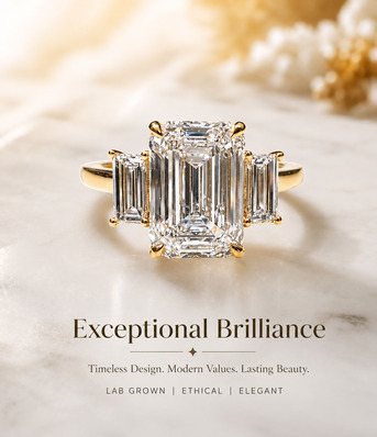 London, Clothing & Accessories, EUR 3250,  3ct Emerald Baguette Trilogy Lab Grown Diamond Engagement Rings