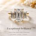 EUR 3250,  3ct Emerald Baguette Trilogy Lab Grown Diamond Engagement Rings