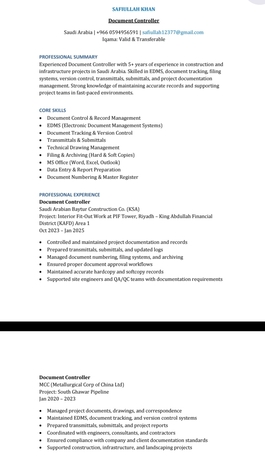 Riyadh, Job Seekers, Document Controller | Available For Immediate Joining