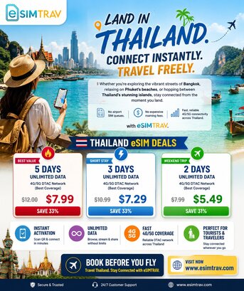 London, Travel, Thailand ESIM For Tourists | Affordable Data Plans & Instant Activation | ESIMTRAV