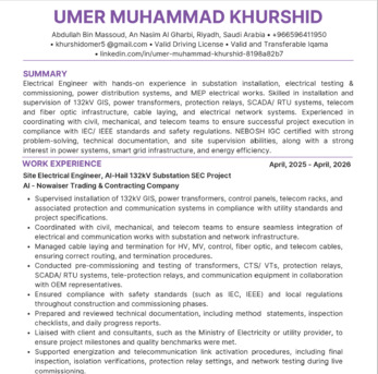 Riyadh, Job Seekers, Electrical Engineer / Electrical Site Engineer / MEP Engineer