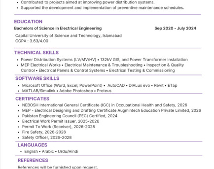 Riyadh, Job Seekers, Electrical Engineer / Electrical Site Engineer / MEP Engineer / Electrical Supervisor