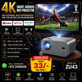 East Riffa, Computers, BHD 33,  Brand New 4K Smart Android WIFI Projector (Built-In Play Store) Mobile Screen Sharing