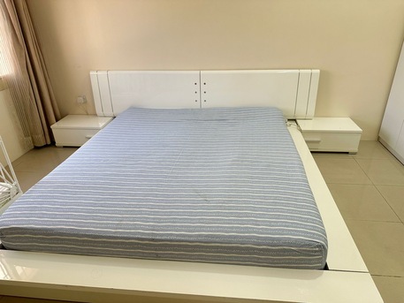 Salmaniya, Furniture, BHD 65,  King Size Bed 180x200cm + Mattress With Two Side Tables - Excellent Condition
