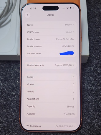 Al Rahmaniyah, Mobile Phones, SAR 4750,  IPhone 17 Pro Max 256gb Cosmic Orange