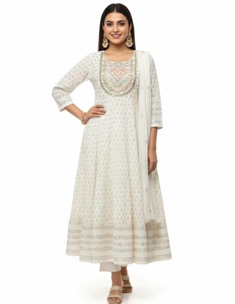 Dwarka, Clothing & Accessories, INR 1999,  White Anarkali Suit Set &ndash; Buy Elegant Women&rsquo;s Clothing Online At ₹1999
