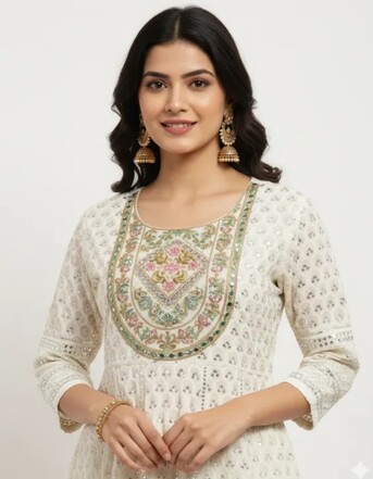 Dwarka, Clothing & Accessories, INR 1999,  White Anarkali Suit Set &ndash; Buy Elegant Women&rsquo;s Clothing Online At ₹1999