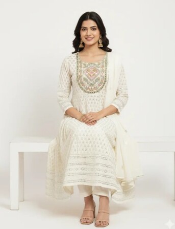 Dwarka, Clothing & Accessories, INR 1999,  White Anarkali Suit Set &ndash; Buy Elegant Women&rsquo;s Clothing Online At ₹1999