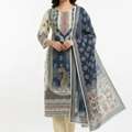 INR 1899,  Cream & Navy Printed Cotton Suit Set – Buy Stylish Everyday Ethnic Wear At ₹1899