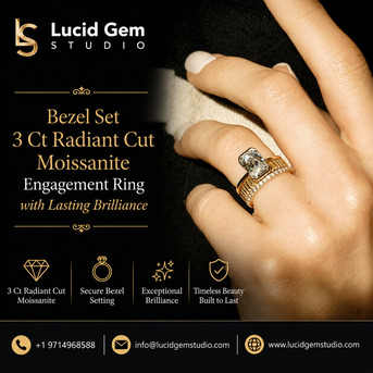 New York, Jewelry, USD 1,  Bezel Set 3 Ct Radiant Cut Moissanite Engagement Ring With Lasting Brilliance