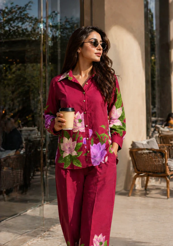 Jaipur, Clothing & Accessories, INR 1,  Bloom Wine Cotton Printed Co-ord Set