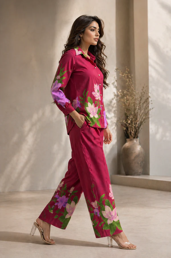 Jaipur, Clothing & Accessories, INR 1,  Bloom Wine Cotton Printed Co-ord Set