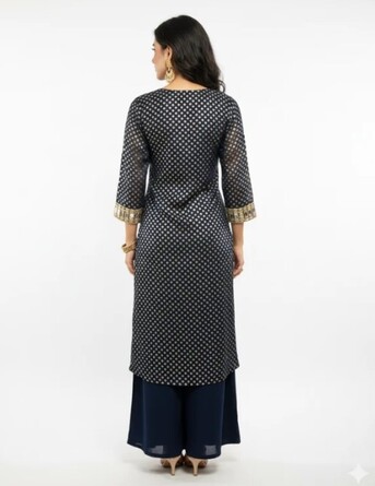 New Delhi, Clothing & Accessories, INR 1899,  Navy Blue Kurta Set With Palazzo &ndash; Shop Stylish Party Wear For Women At ₹1899