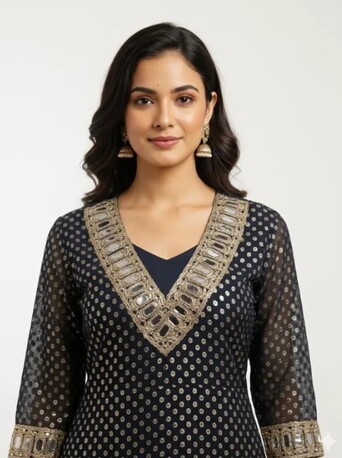 New Delhi, Clothing & Accessories, INR 1899,  Navy Blue Kurta Set With Palazzo &ndash; Shop Stylish Party Wear For Women At ₹1899
