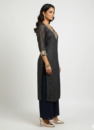 New Delhi, Clothing & Accessories, INR 1899,  Navy Blue Kurta Set With Palazzo &ndash; Shop Stylish Party Wear For Women At ₹1899