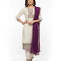 INR 1499,  White Embroidered Kurta Set With Contrast Purple Dupatta &ndash; Shop Graceful Women&rsquo;s Ethnic