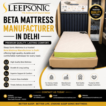 New Delhi, Business, 5 Trusted Beta Mattress Manufacturer In Delhi | Sleep Sonic Mattress