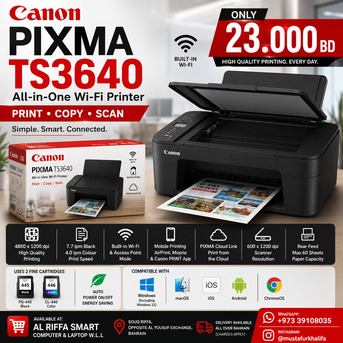 East Riffa, Computers, BHD 23,  Canon PIXMA TS3640 All-in-One Wi-Fi Printer | Print, Scan & Copy Product