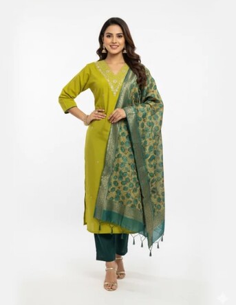 Dwarka, Clothing & Accessories, INR 1399,  Shop Mustard Yellow Embroidered Kurta Set Now At FashionTownie