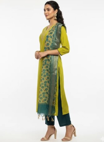 Dwarka, Clothing & Accessories, INR 1399,  Shop Mustard Yellow Embroidered Kurta Set Now At FashionTownie