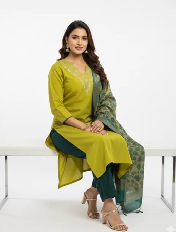 Dwarka, Clothing & Accessories, INR 1399,  Shop Mustard Yellow Embroidered Kurta Set Now At FashionTownie