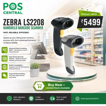 Noida, Electronics, INR 5499,  Buy Zebra LS2208 Handheld Barcode Scanner For Fast Retail Billing