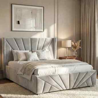 London, Furniture, GBP 239,  Grey King Velvet Ottoman Bed With Hidden Base Storage