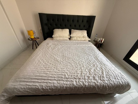 Riyadh, Furniture, SAR 1200,  A King Sized Bed - With Dark Green Leather Headboard And Frame & Memory Foam Mattress