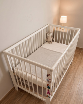 Al Rawabi, Furniture, SAR 450,  🍼 Quick Sale: White IKEA Baby Cot (60x120) - Excellent Condition!
