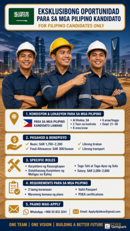Dhahran, Jobs, Paglilipat Ng Trabaho &ndash; Karpintero | Pilipino Lamang | Al Khobar, Eastern Province