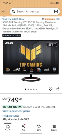 Dammam, Computers, SAR 700,  ASUS TUF Gaming VG279Q3R 27" IPS 180Hz FHD Gaming Monitor Open Box Unused