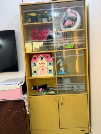 Riyadh, Furniture, SAR 700,  Wooden Display Cabinet / Showcase With Glass Sliding Doors &ndash; SAR 700
