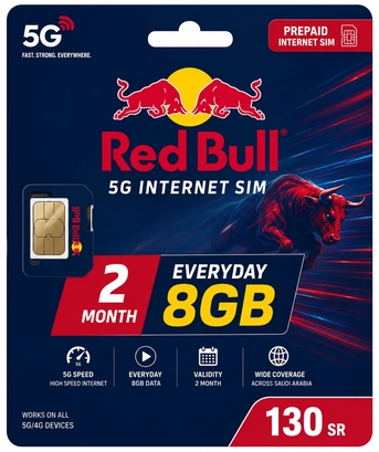 Riyadh, Mobile Phones, SAR 130,  RED BULL SIM CARD 2 MONTH PACKAGE 8GB DATA EVERY DAY. (ONLY 130 SR)(DELIVERY EXTRA CHARGE)
