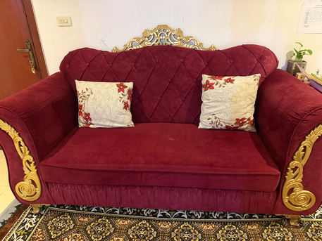 Khobar, Furniture, SAR 500,  Royal Style Maroon/Red 3-Seater Sofa With Gold Accents &ndash; 500 SAR (Al Khobar)