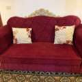 SAR 500,  Royal Style Maroon/Red 3-Seater Sofa With Gold Accents &ndash; 500 SAR (Al Khobar)