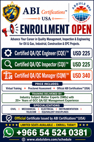 Riyadh, Training, QA/QC Engineer, Inspector & Manager Certification Programs