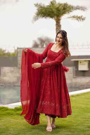 Jaipur, Clothing & Accessories, INR 6000,  Buy Idaho Maroon Embroidered Georgette Suit Set Online