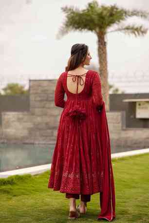 Jaipur, Clothing & Accessories, INR 6000,  Buy Idaho Maroon Embroidered Georgette Suit Set Online