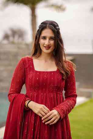 Jaipur, Clothing & Accessories, INR 6000,  Buy Idaho Maroon Embroidered Georgette Suit Set Online
