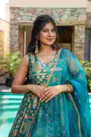Jaipur, Clothing & Accessories, INR 8000,  Buy Idaho Firoza Silk Maxi Suit Set Online