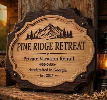 New York, Business, Buy Airbnb Cabin Signboard In Cumming | Custom Wood Signs By Coonhound Woodworks