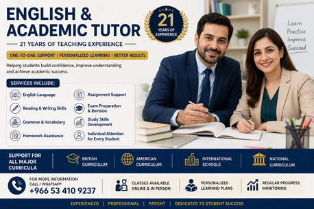 Dammam, Lessons Offered, Nglish & Academic Tutor | 21 Years Of Teaching Experience | Homework & Exam Support