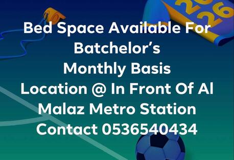 Al Malaz, Bedspace For Rent, SAR 400/month,  BED SPACE AVAILABLE FOR BATCHELOR MONTHELY BASIS @ OPPOSITE TO Al MALAZ METRO STATION
