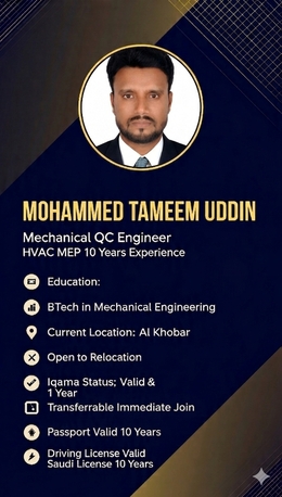 Khobar, Job Seekers, Mechanical QC Engineer