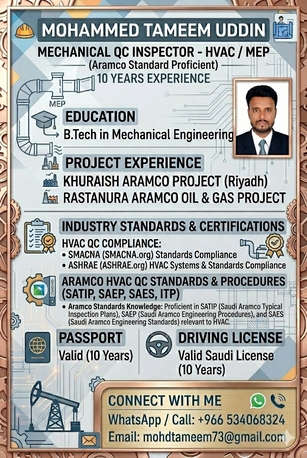 Khobar, Job Seekers, Mechanical QC Engineer