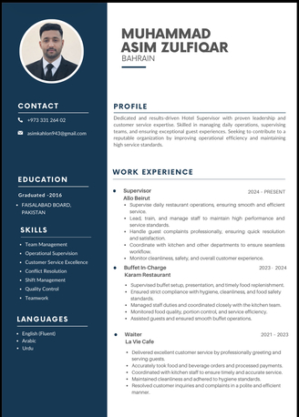 Manama, Job Seekers, Resturent Service ,Events Planing ,Buffet, Supervisor