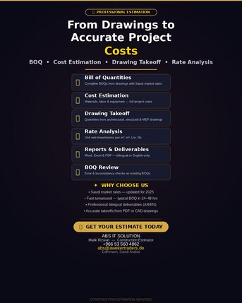 Jubail, Construction, BOQ &bull; Cost Estimation &bull; Rate Analysis &mdash; We Handle It All