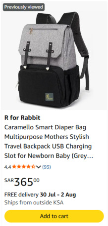 Al Aziziyah, Baby & Kid Stuff, SAR 80,  Diaper Bag (R For Rabbit)