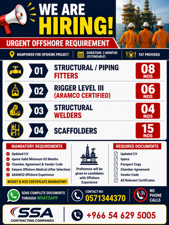 Riyadh, Jobs, 🚨 URGENT OFFSHORE REQUIREMENT